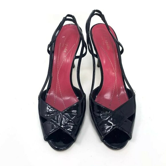 Kate Spade Size 8.5 Patent Leather Slingback Sandals Heels Peep Toe - Picture 4 of 8